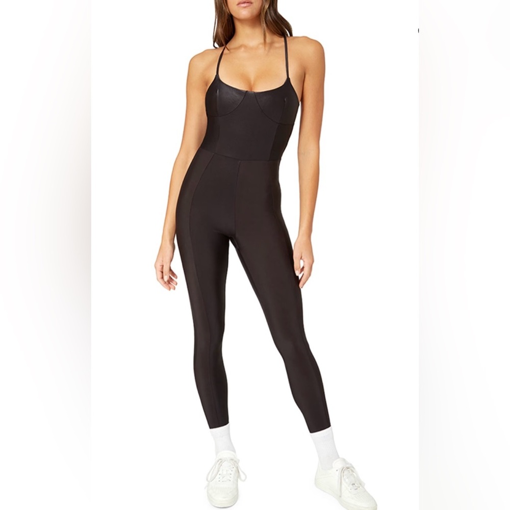 🐈‍⬛WeWoreWhat Black Performance Catsuit Bodysuit Crossover Back – Size Medium